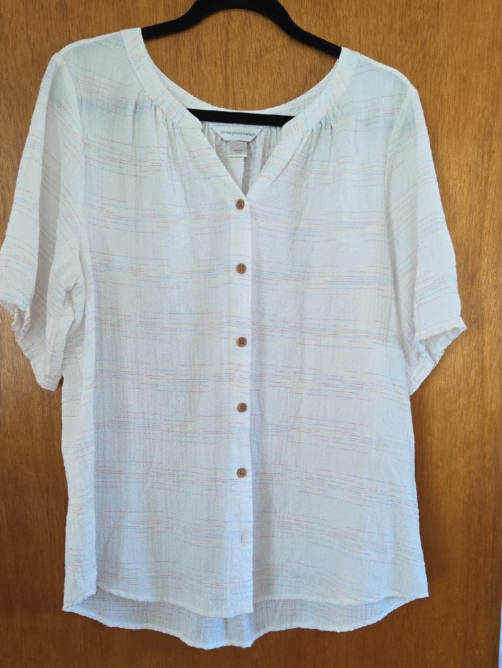 Christopher & Banks White Button-Front Short Sleeve Blouse